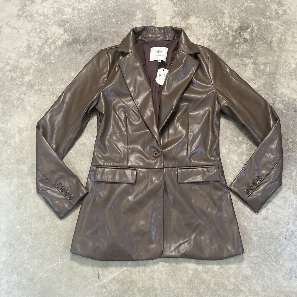 Remi X Revolve Blazer Womens XS Brown Vegan Leather Single Breasted